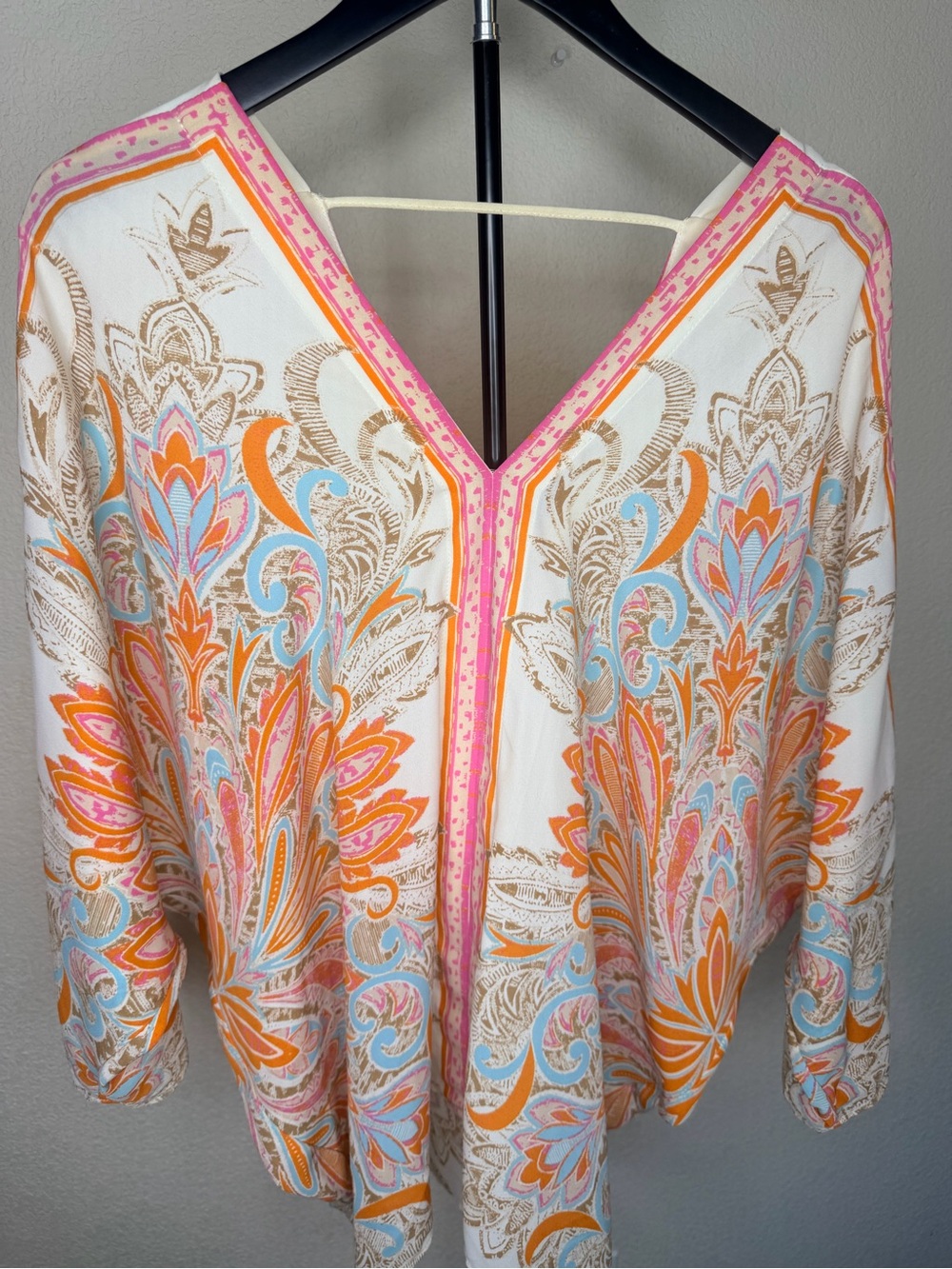 Rose & Olive White Tunic with Orange, Pink & Light Blue Paisley Print